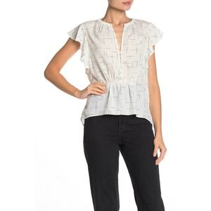 Joie White Blouse Medium Crisbell Flutter Sleeve